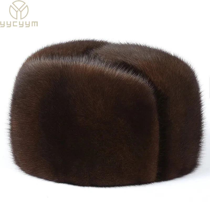 2025 INVIERNO UNISEX TOP REAL MINK FUR BOMBER HAT MASCULINO AUTÉNTICO MARTA CABEZA CÁLIDO NEGRO/MARRÓN GORRAS MEJOR REGALO PARA PADRES GORRAS