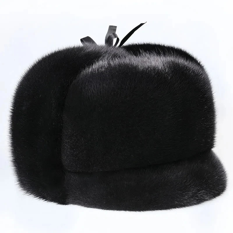 2025 INVIERNO UNISEX TOP REAL MINK FUR BOMBER HAT MASCULINO AUTÉNTICO MARTA CABEZA CÁLIDO NEGRO/MARRÓN GORRAS MEJOR REGALO PARA PADRES GORRAS