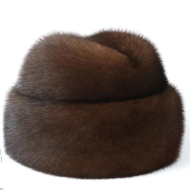 2025 INVIERNO UNISEX TOP REAL MINK FUR BOMBER HAT MASCULINO AUTÉNTICO MARTA CABEZA CÁLIDO NEGRO/MARRÓN GORRAS MEJOR REGALO PARA PADRES GORRAS