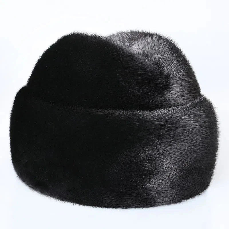 2025 INVIERNO UNISEX TOP REAL MINK FUR BOMBER HAT MASCULINO AUTÉNTICO MARTA CABEZA CÁLIDO NEGRO/MARRÓN GORRAS MEJOR REGALO PARA PADRES GORRAS