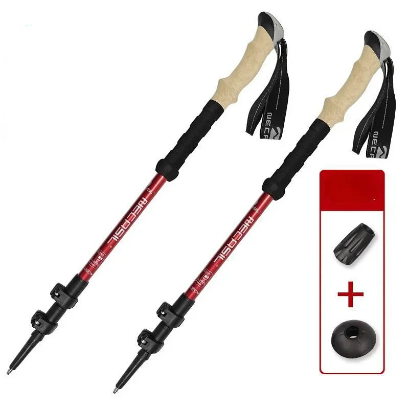 2 BASTONES DE TREKKING ALPENSTOCK TELESCÓPICOS ULTRALIGEROS PREMIUM AJUSTABLES CON BLOQUEO RÁPIDO